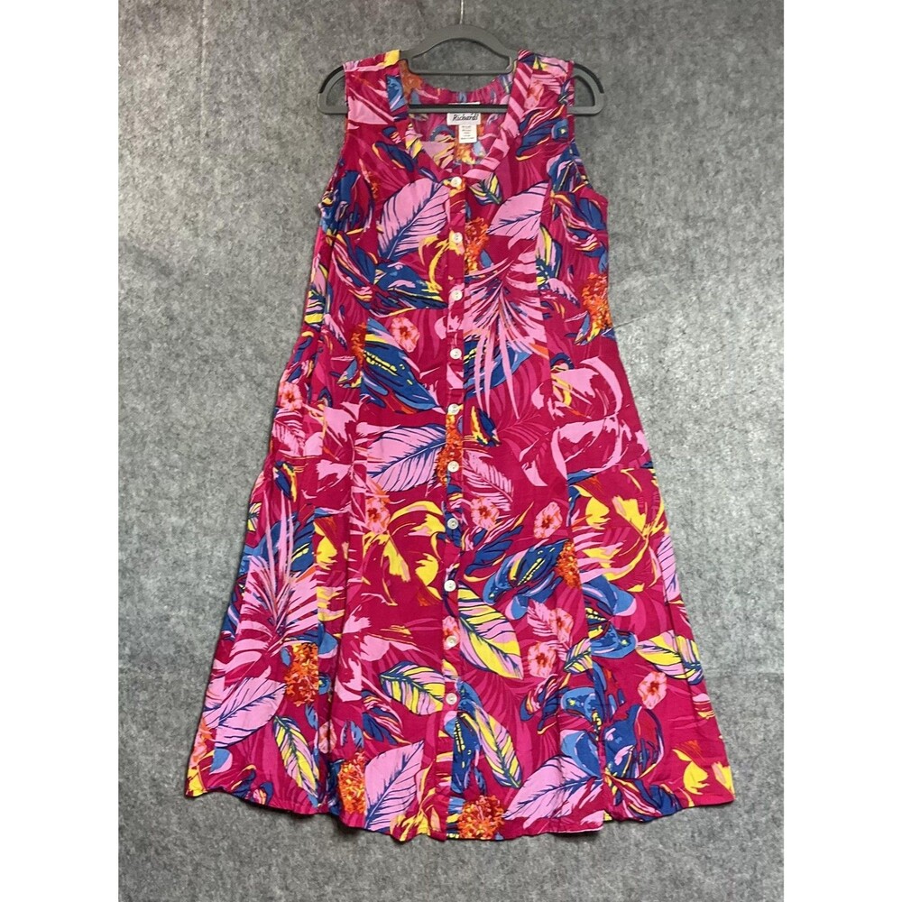 Anthony Richards Dress Womens Large Pink Floral Midi Sundress A-Line Pockets